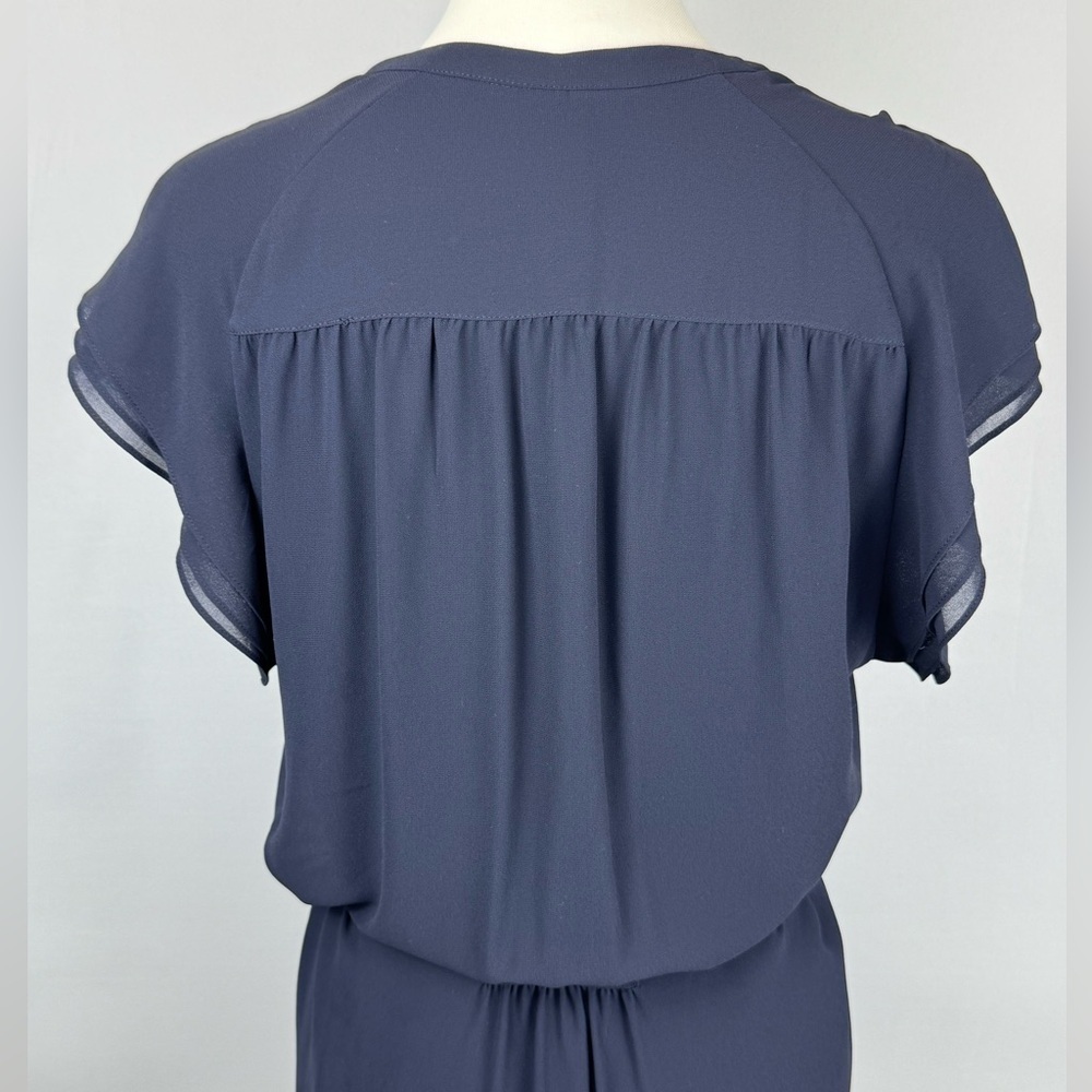 H&M Pintuck Dress Flutter Short Sleeves Tie Waist Navy Blue Lightweight Size 14 - Picture 9 of 13